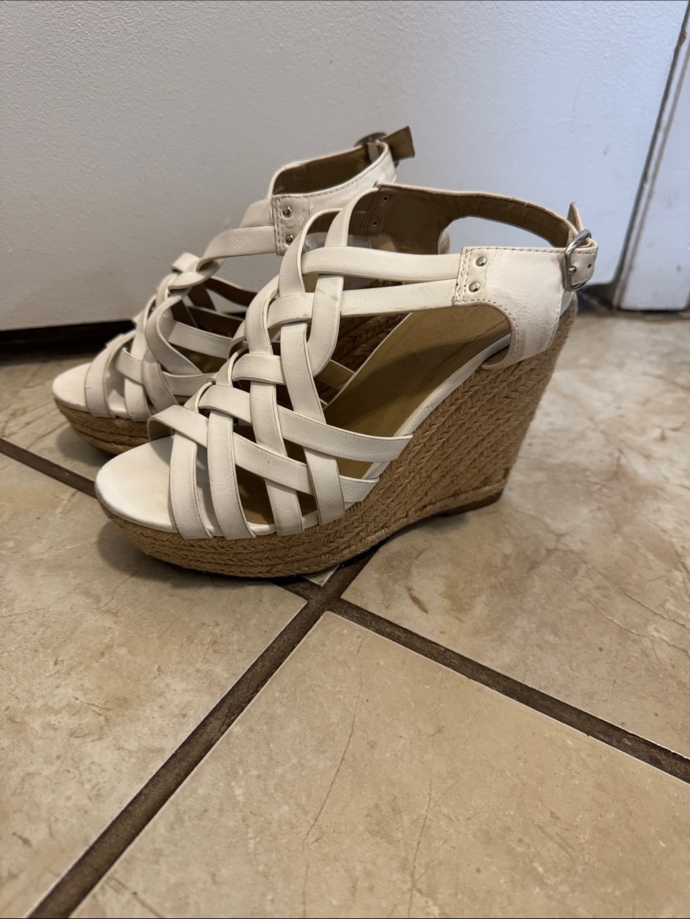 Women’s White Woven Wedge Sandals